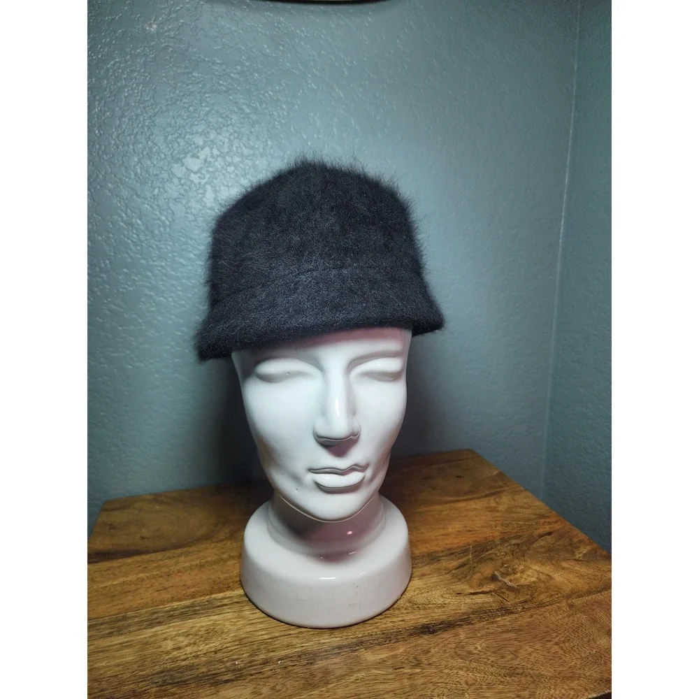 Girls Angora Wool Blend Bucket Hat Fuzzy Winter Cap Charcoal Black Size Girls